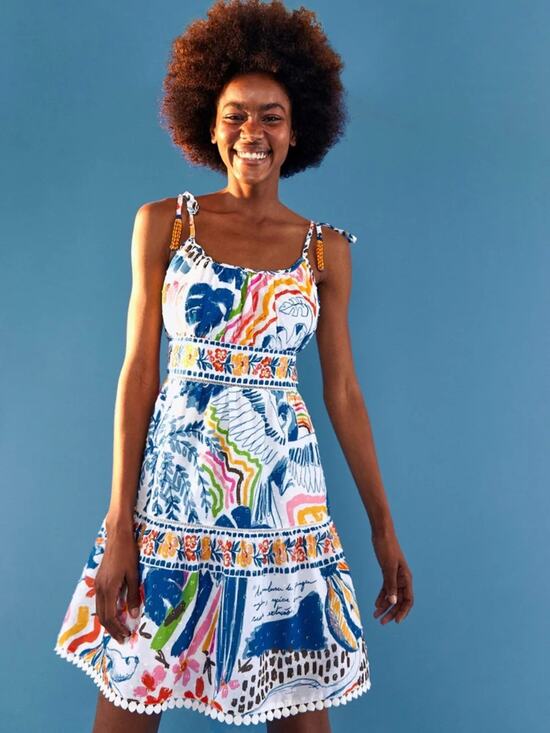 FARM Rio Dresses & Skirts - NEW FARM Rio Wild Brazil Mini Dress Botanical Print Beaded Tie Shoulder Small